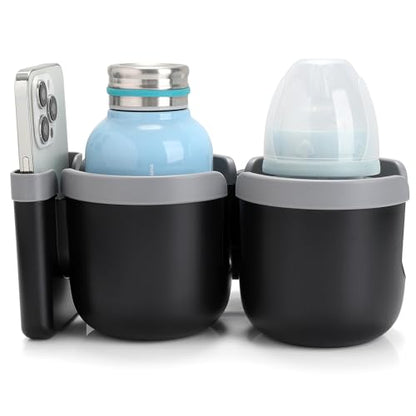 Accmor Stroller Cup Holder with Phone Holder, Bike Cup Holder, Universal Cup Holder for Uppababy Nuna Strollers, 2-in-1 Drinks Holder for Walker, Wheelchair, Scooter - color: Double Holder-Grey