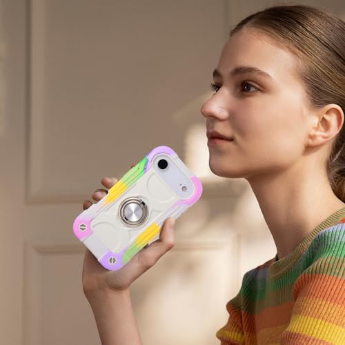 MARKILL Compatible with iPhone Air Case 6.5 Inch 2025 with 360 Degree Rotate Ring Stand, Military Grade Drop Protection Full Body Rugged Protective Case Kids - color: Rainbow White, size: iPhone Air 6.5"