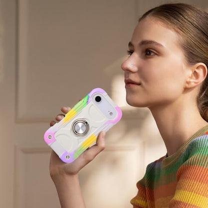 MARKILL Compatible with iPhone Air Case 6.5 Inch 2025 with 360 Degree Rotate Ring Stand, Military Grade Drop Protection Full Body Rugged Protective Case Kids - color: Rainbow White, size: iPhone Air 6.5"