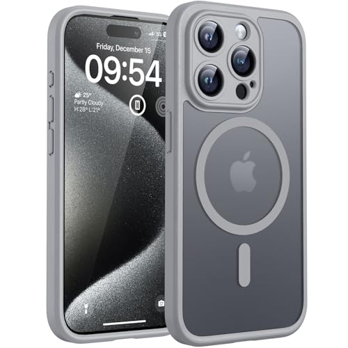 TOCOL Magnetic for iPhone 15 Pro Case, Upgraded Full Camera Protection, Compatible with Magsafe, Drop Protection, Translucent Matte Back Bumper Phone Cover 6.1-Inch (Gray) - color: Gray, size: Iphone 15 Pro