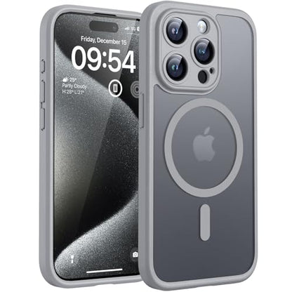 TOCOL Magnetic for iPhone 15 Pro Case, Upgraded Full Camera Protection, Compatible with Magsafe, Drop Protection, Translucent Matte Back Bumper Phone Cover 6.1-Inch (Gray) - color: Gray, size: Iphone 15 Pro