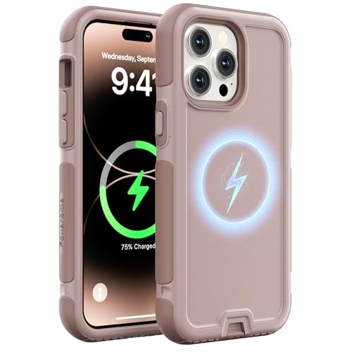 Follaroma for iPhone 14 Pro Max Case, Compatible with MagSafe, Heavy Duty Shockproof Protective Phone Case, Anti-Drop Protection, Dual Layer Magnetic Phone Cover for iPhone 14 Pro Max,6.7",Light Brown - color: Brown Pink, size: iPhone 14 Pro Max 6.7''