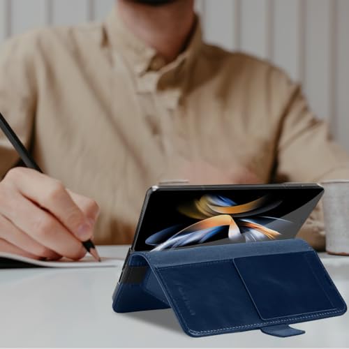 KEZiHOME Genuine Leather Wallet Case for Samsung Galaxy Z Fold 6 Blue - color: Blue, size: Galaxy Z Fold 6 Case