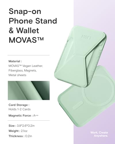MOFT Magnetic Wallet Stand Compatible with iPhone 18/17/16/15/14/13 Series, Angle Adjustment Magsafe Compatible MOVAS Phone Stand - color: Peppermint, size: Standard