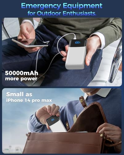 Portable Charger Power Bank 50000mAh, PD 30W and QC 4.0 Fast Charging - color: White