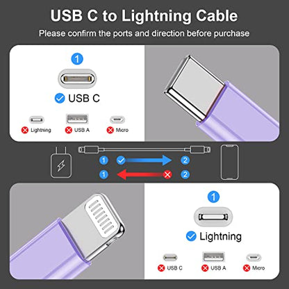 2 Pack Fast Charger Cable, 6ft USB-C to Lightning Cable, MFi Certified, Purple, for iPhone14/13/12/11 Pro Max/Mini/XR/XS, etc. - color: Purple, size: 6 feet