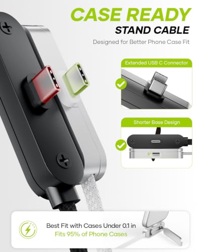 Smolink USB C to USB C Cable with Invisible Phone Stand, Right Angle, 10FT - color: White-10Ft
