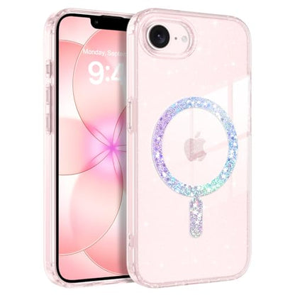 DUEDUE for iPhone 17E/16E Case Magnetic[Compatible with MagSafe], Clear Glitter Anti-Yellowing Bling Sparkle Transparent Phone Case for iPhone 17E/16E 6.1", Clear/Glitter