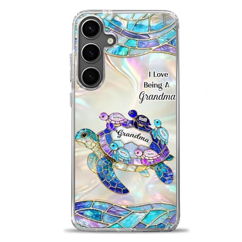 Mom Grandma Sea Turtle - Personalized Clear Silicone Phone Case Custom Names Ocean Theme Smartphone Cover Protective Shell for Nana Mimi