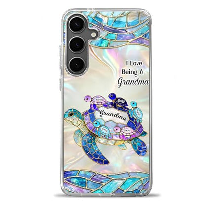 Mom Grandma Sea Turtle - Personalized Clear Silicone Phone Case Custom Names Ocean Theme Smartphone Cover Protective Shell for Nana Mimi