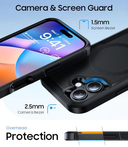 Magnetic for iPhone 17 Case Rugged Dual-Layer Shockproof Black | Military-Grade Heavy Duty Protection, Fit for Magsafe, Matte Finish Scratch Resistant Anti-Fingerprint, Anti-Slip Phone Cover - color: Black