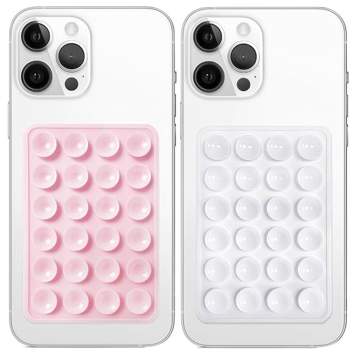 Anteel 2 Pack Silicone Suction Phone Case Mount, Non Slip Sticky Grip for Cellphone, Silicon Adhesive Suction Cup Mount, Strong Grip Holder for Selfies and Videos (LightPink&White) - color: LightPink&White
