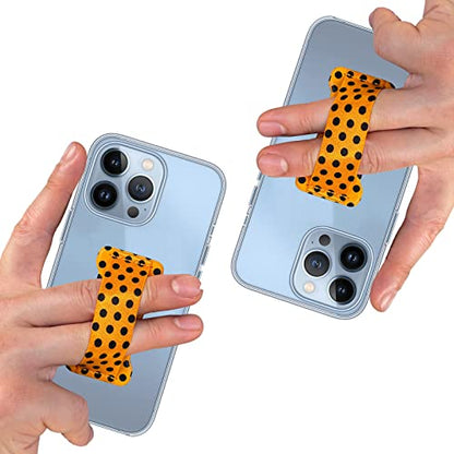 Phone Grip Holder for Hand, Universal Finger Strap Phone Holder, Finger Selfie Grip Compatible with Most Smartphones (Black Polka Dots) -2Pack - color: Black Polka dots