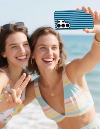 Magnetic Striped Phone Case for Samsung Galaxy A16 5G, Blue Green | Compatible with MagSafe, Cute Stripes Aesthetic Design, TPU and PC Protective Phone Cover for Women Men Girls Boys - color: Blue Green