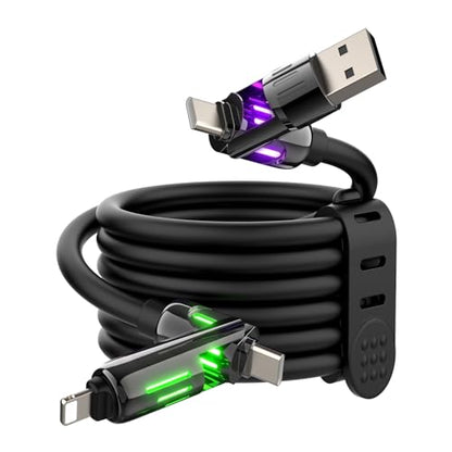 MFish 240W 4-in-1 Fast Charging Cable, Black, 6.6FT - color: Black, size: 6.6FT