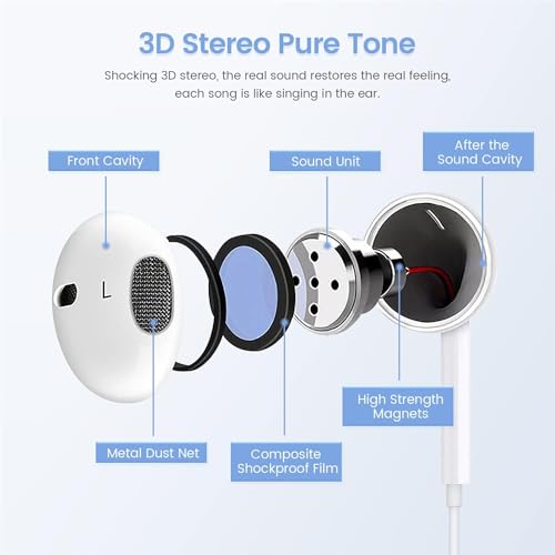 2 Pack Type C Headphones Wired for iPhone 17 16 16e 15 Pro Max Plus, USB C Earphones with Microphone & Delivers Crisp Stereo Sound with Rich bass Earbuds for iPhone 15 16 Pro Max, iPad
