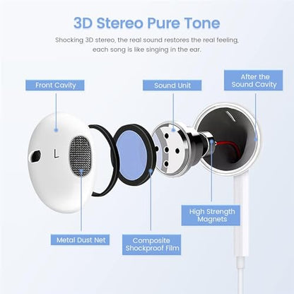2 Pack Type C Headphones Wired for iPhone 17 16 16e 15 Pro Max Plus, USB C Earphones with Microphone & Delivers Crisp Stereo Sound with Rich bass Earbuds for iPhone 15 16 Pro Max, iPad