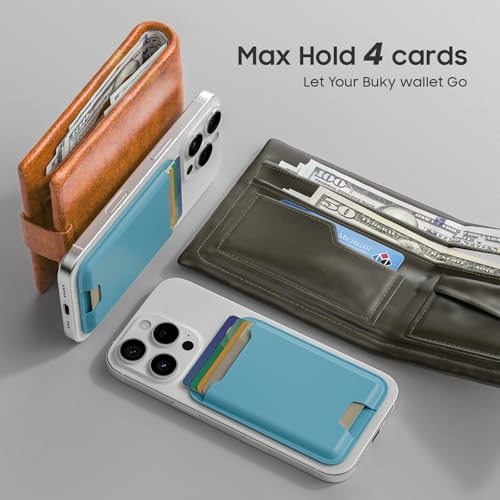 Musotica 2 Packs Phone Card Holder, Leather Phone Wallet Stick on, Stronger Nano Adhesive Credit Card Holder for Back of Phone Case, With RFID Blocking, Fit 4 Cards for iPhone, Samsung, and Android - color: SkyBlue