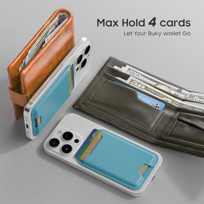 Musotica 2 Packs Phone Card Holder, Leather Phone Wallet Stick on, Stronger Nano Adhesive Credit Card Holder for Back of Phone Case, With RFID Blocking, Fit 4 Cards for iPhone, Samsung, and Android - color: SkyBlue