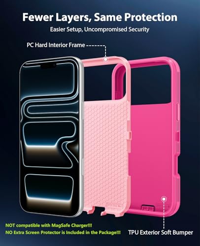 Jelanry for iPhone 17 Pro Max Heavy Duty Tough & Shockproof Phone Case Pink | Anti-Dust Port & Crossbody Strap Holes Design, Tough Protection Back Cover Cases For Outdoor Travel Commute Rugged Daily Use