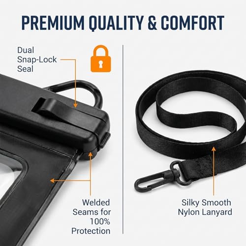 Salt Life Large Waterproof Phone Pouch Bag – IPX8 100% Waterproof Protection, Extra Storage Phone Dry Bag with Touchscreen Clear Window, Secure Seal Closure & Lanyard for Beach & Water Sports - color: Black