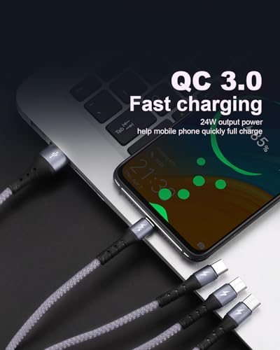 SIQIWO Multi USB C Cable Fast Charging 4FT/2 Pack, 4 in 1 Charger Cord - color: Gray