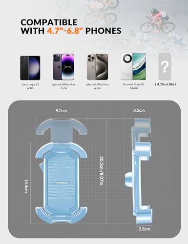 ROCKBROS Bike Phone Holder Security Lock Shockproof Bicycle Phone Mount - color: Side View Mirror Mount Blue
