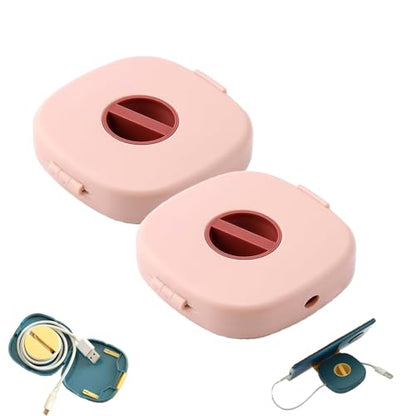 2 in 1 Cable Winder with Phone Stand, Durable Cable Organizer and Charging Stand, Portable Charging Cables Protective Case, for USB, Earphones (2PINK) - color: 2PINK