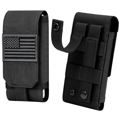Tactical Molle Phone Cover Case, Heavy Duty Loop Belt Holster Pouch with Flag Patch for iPhone 17 Pro Max/Air/17 Pro/17/16 Pro Max/15 Pro Max/14 Pro Max/13 Pro Max, for Galaxy S26 Ultra - color: Black