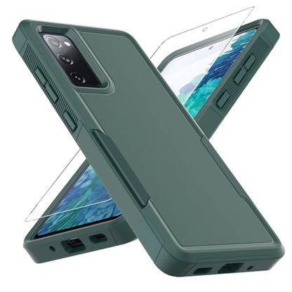for Galaxy S20 FE 5G Case,[Military Grade Drop Tested] with HD Screen Protector,Dual Layer Protective Heavy Duty Cell Phone Cover Non-Slip Shockproof Case for Samsung Galaxy S20 FE (Dark Green) - color: Dark Green