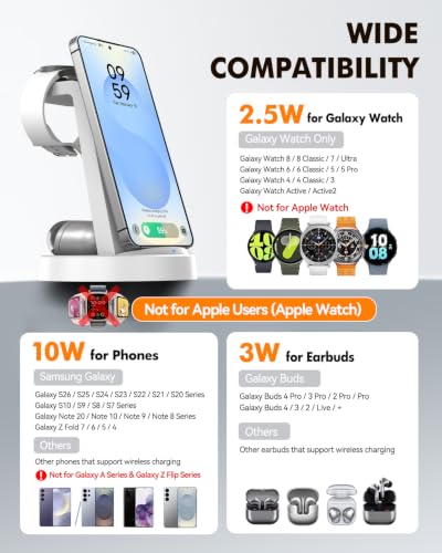 Wireless Charger for Samsung, 3-in-1 Android Charging Station - color: White