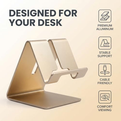 Gold Aluminium Alloy Cell Phone Stand, Cell Phone Aluminum Desktop Solid Universal Desk Stand Aluminum Desktop Stand for All Mobile Smart Phone Office Decor Cell Phones and Accessories