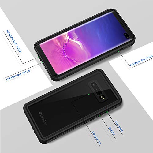 Lanhiem for Samsung Galaxy S10+ Plus Case, IP68 Waterproof Dustproof Case with Built-in Screen Protector, Rugged Full Body Shockproof Protective Cover for Galaxy S10 Plus (Black/Clear)