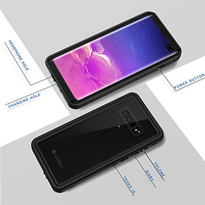 Lanhiem for Samsung Galaxy S10+ Plus Case, IP68 Waterproof Dustproof Case with Built-in Screen Protector, Rugged Full Body Shockproof Protective Cover for Galaxy S10 Plus (Black/Clear)
