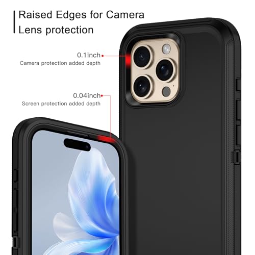 for iPhone 16 Pro Max Case Heavy Duty Protective Shockproof Dropproof 3-Layer Full Body Protection [Without Screen Protector] Tough Rugged Cover for Apple iPhone 16 Pro Max,Black - color: Black