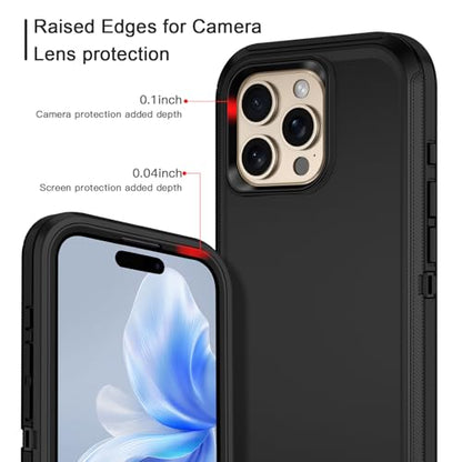 for iPhone 16 Pro Max Case Heavy Duty Protective Shockproof Dropproof 3-Layer Full Body Protection [Without Screen Protector] Tough Rugged Cover for Apple iPhone 16 Pro Max,Black - color: Black