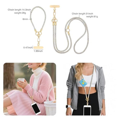 ABJFJE Crystal Phone Lanyard Crossbody & Wrist Strap Phone Strap Crossbody & Wrist Lanyard Anti Theft Phone Strap for Women - color: White Ab