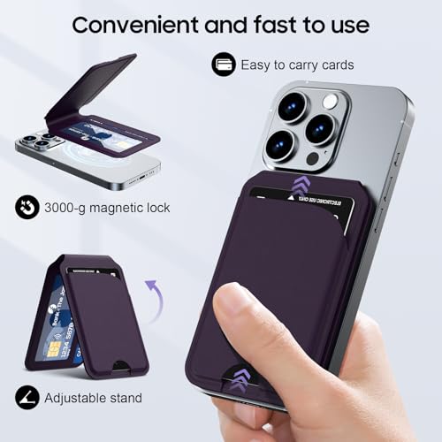 for Mag-Safe Wallet, Powerful Adjustable Holder for iPhone 17/16/15/14/13/12 Series Phone Wallet with ID Window, RFID Blocking (Purple) - color: Purple