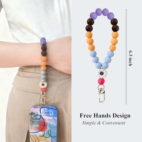Phone Wrist Strap, Cute Silicone Bead Phone Chain Lanyard with Tether Tab, Wristlet Strap for iPhone Charm Women Gifts - color: Brown