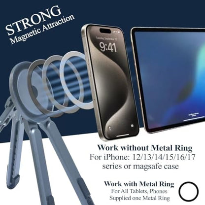 Foldable Laptop Stand, Adjustable w/Magnetic Phone Holder, Aluminum 10-16" - color: Silver Gray