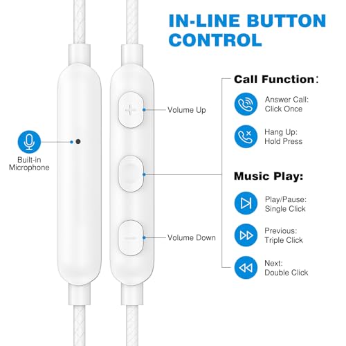 ASKUBSKU 3.5mm Headphones 5.9ft Long Cord Wired Earbuds with Mic, Silver - color: Silver