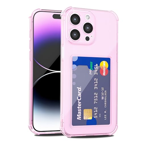 LoeoeL for iPhone 14 Pro Max Case Wallet, Purse for Women Thin Slim Clear Phone Case with Card Holder Credit Card Slot, Transparent Soft TPU Silicone Cover with Camera Cover Protection, Light Pink - color: Light Pink, size: 14 Pro Max