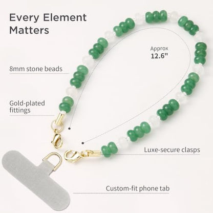 POSADINA Natural Stone Phone Charm, Beaded Healing Phone Wrist Strap, Handmade Cellphone Chain Lanyard with Tether Tab - color: Forest Dew