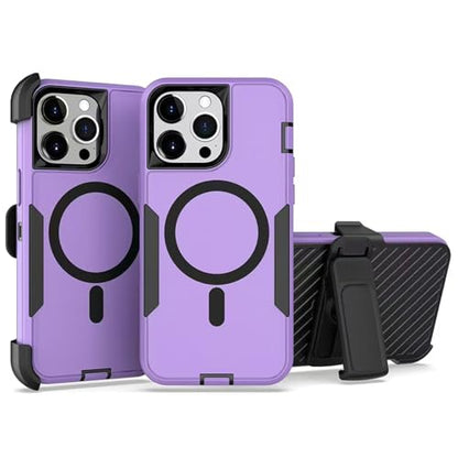 Designed for iPhone 11 Pro Max Case,Purple | Compatible with MagSafe,Double protection,Tough Durable,Detachable back clip,Dustproof,No Fading,No Yellowing,Non-Slip - color: Purple, size: iPhone 11 Pro Max 6.5"