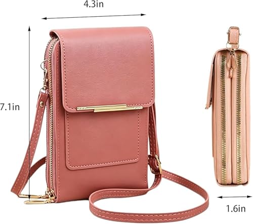 Anti Theft Leather Bag, Touch Screen Crossbody Phone Purse, Crossbody Purses for Women, 2‑in‑1 Wallet, Adjustable - color: Red