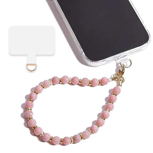 Marble Beaded Phone Wrist Strap for Women, Detachable Design - color: Pink-2