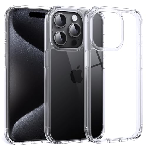 Supdeal Shockproof Clear Case for iPhone 15 Pro, [Not Yellowing] [10FT Military Drop Protection] Hard Clear Back Silicone Edge Four Corner Airbags Drop Protection Phone Cover, 6.1 inch, Transparente - color: Transparent, size: iPhone 15 Pro