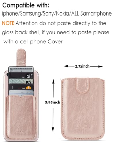 Phone Card Holder RFID Sleeve, PU Leather Stick-On Pull 5 Card Phone Wallet - color: Rose