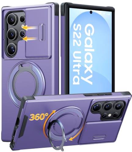 JAME for Samsung Galaxy S22 Ultra Case with Ring Stand Slide & Camera Cover - color: Purple, size: Galaxy S22 Ultra