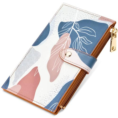 Travelambo RFID Wallet Women Large Size Bifold Multi Card Wallet Case with Zipper Pocke Credit Card Holder for Women - color: Brown Desert Leaf